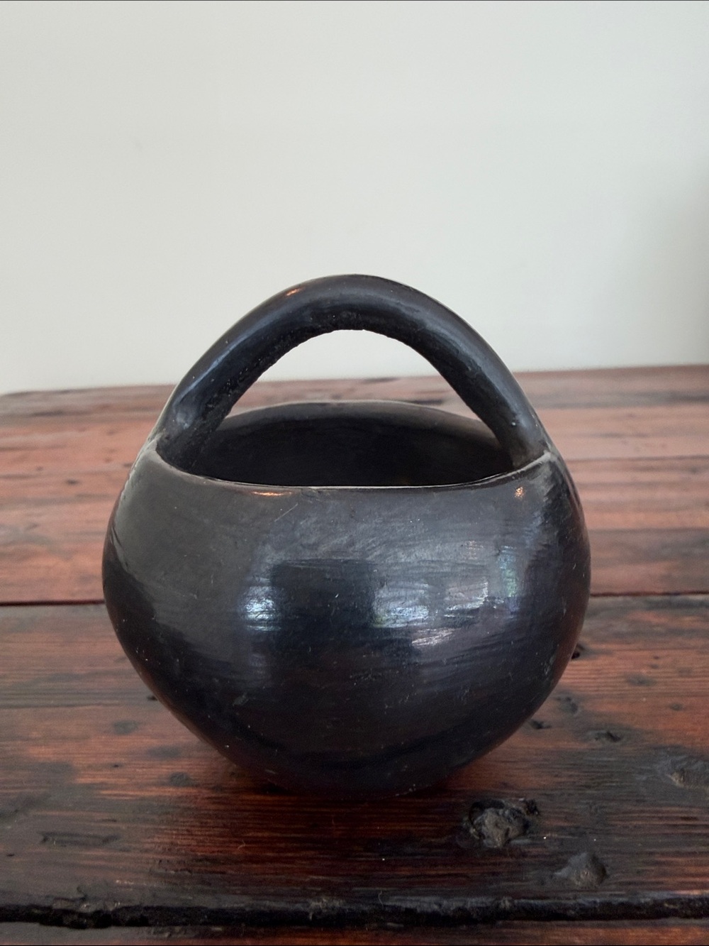 Handmade Small Black Pottery Basket Vase
